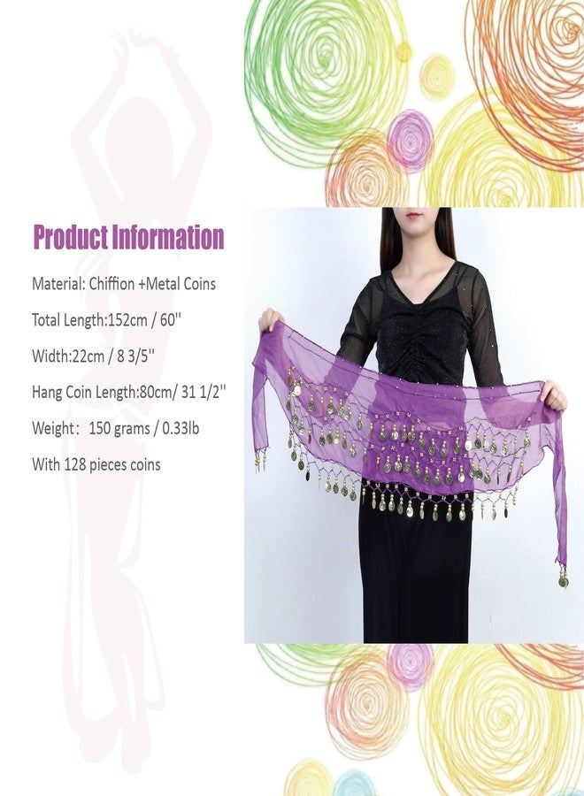 MOLFUJ 8 Pcs Belly Dance Hip Scarf, Belly Dancing Skirt with 128 Gold Coins, Belly Dancer Belt Scarf Skirt for Women 8 Bright Colors - Image 2